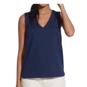 MADEWELL Women’s Navy Blue Ponte Embellished V-Neck Tank Top. Size: S
